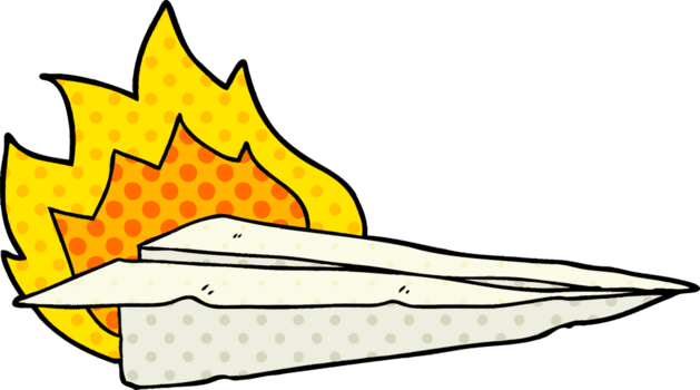 avión de papel en llamas de dibujos animados png