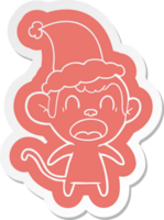 shouting quirky cartoon  sticker of a monkey wearing santa hat png