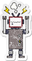 distressed sticker of a cute cartoon robot png