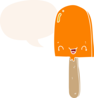 cartoon ice lolly with speech bubble in retro style png