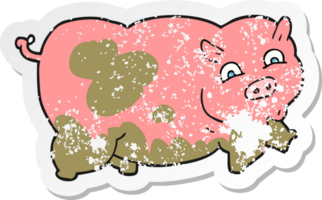 retro distressed sticker of a cartoon pig png