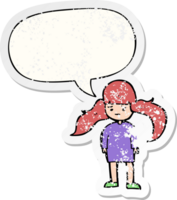 cartoon girl with long hair with speech bubble distressed distressed old sticker png