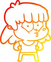 warm gradient line drawing of a cartoon whistling girl png