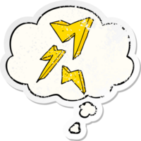 cartoon lightning bolt with thought bubble as a distressed worn sticker png