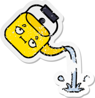 distressed sticker of a cute cartoon pouring kettle png