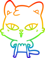 rainbow gradient line drawing of a cartoon cat png