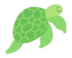 Cute green turtle in flat design. Happy underwater tortoise swimming. illustration isolated. vector