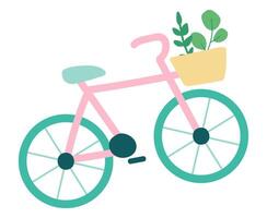 Bicycle with plants basket in flat design. Eco friendly urban transport. illustration isolated. vector