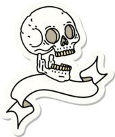 pegatina estilo tatuaje con estandarte de una calavera png