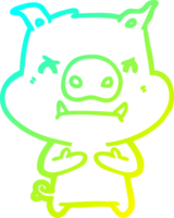 cold gradient line drawing of a angry cartoon pig png