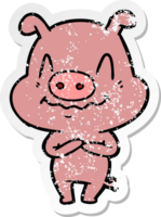 distressed sticker of a nervous cartoon pig png