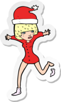 sticker of a cartoon woman excited for christmas png