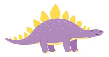 Cute dinosaur with spikes spine in flat design. Funny stegosaurus dino. illustration isolated. vector