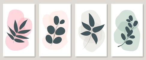 Abstract botanical wall art set. illustration in scandinavian design vector