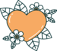 iconic tattoo style image of a botanical heart png