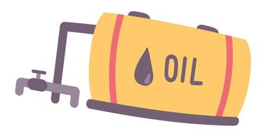 Oil tank with pipeline in flat design. Fuel storage system with valve ball pipe. illustration isolated. vector