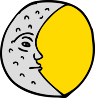 cartoon doodle crescent moon with face png