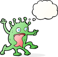 cartoon weird little alien with thought bubble png