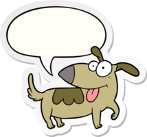 cartone animato contento cane con discorso bolla etichetta png