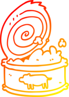 chaud pente ligne dessin de une dessin animé en conserve nourriture png