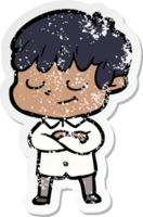 distressed sticker of a cartoon happy boy png