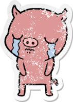 distressed sticker of a cartoon pig crying png