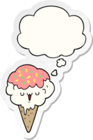 cartoon ice cream with thought bubble as a printed sticker png