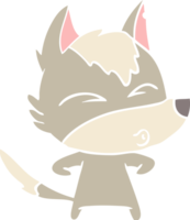 lobo de desenho animado de estilo de cor plana assobiando png