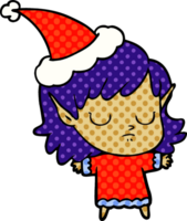 hand drawn comic book style illustration of a elf girl wearing santa hat png