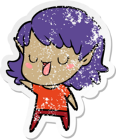 distressed sticker of a cartoon elf girl png