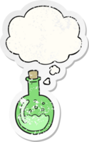 cartoon potion with thought bubble as a distressed worn sticker png