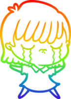 arco iris degradado línea dibujo de un dibujos animados mujer llorando png