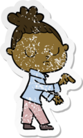 distressed sticker of a cartoon calm woman png