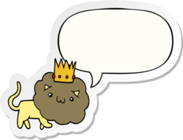 dessin animé Lion avec couronne avec discours bulle autocollant png