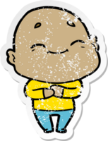 distressed sticker of a cartoon happy bald man png