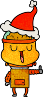 happy hand drawn textured cartoon of a robot wearing santa hat png