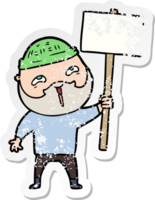 distressed sticker of a cartoon happy bearded man png
