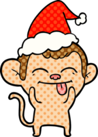 funny hand drawn comic book style illustration of a monkey wearing santa hat png