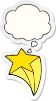cartoon shooting star with thought bubble as a printed sticker png