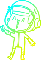 cold gradient line drawing of a happy cartoon astronaut giving peace sign png