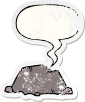 tecknad serie sten med Tal bubbla bedrövad bedrövad gammal klistermärke png