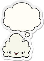 cartone animato nube con pensato bolla come un' stampato etichetta png