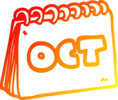 warm gradient line drawing of a cartoon calendar showing month of october png