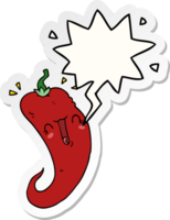 dessin animé le Chili poivre avec discours bulle autocollant png