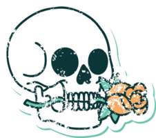 icónica pegatina angustiada estilo tatuaje imagen de una calavera png