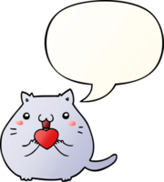 cute cartoon cat in love with speech bubble in smooth gradient style png