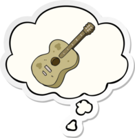 cartone animato chitarra con pensato bolla come un' stampato etichetta png
