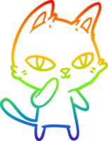 rainbow gradient line drawing of a cartoon cat staring png