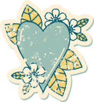 iconic distressed sticker tattoo style image of a botanical heart png