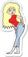 sticker of a cartoon attractive woman looking surprised png
